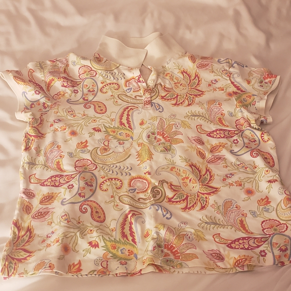 lands end girls white floral polo